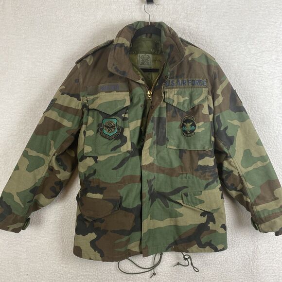 VTG US Airforce Army Cold Weather Camouflage Field Jacket Size Small USA & Liner - Picture 1 of 12
